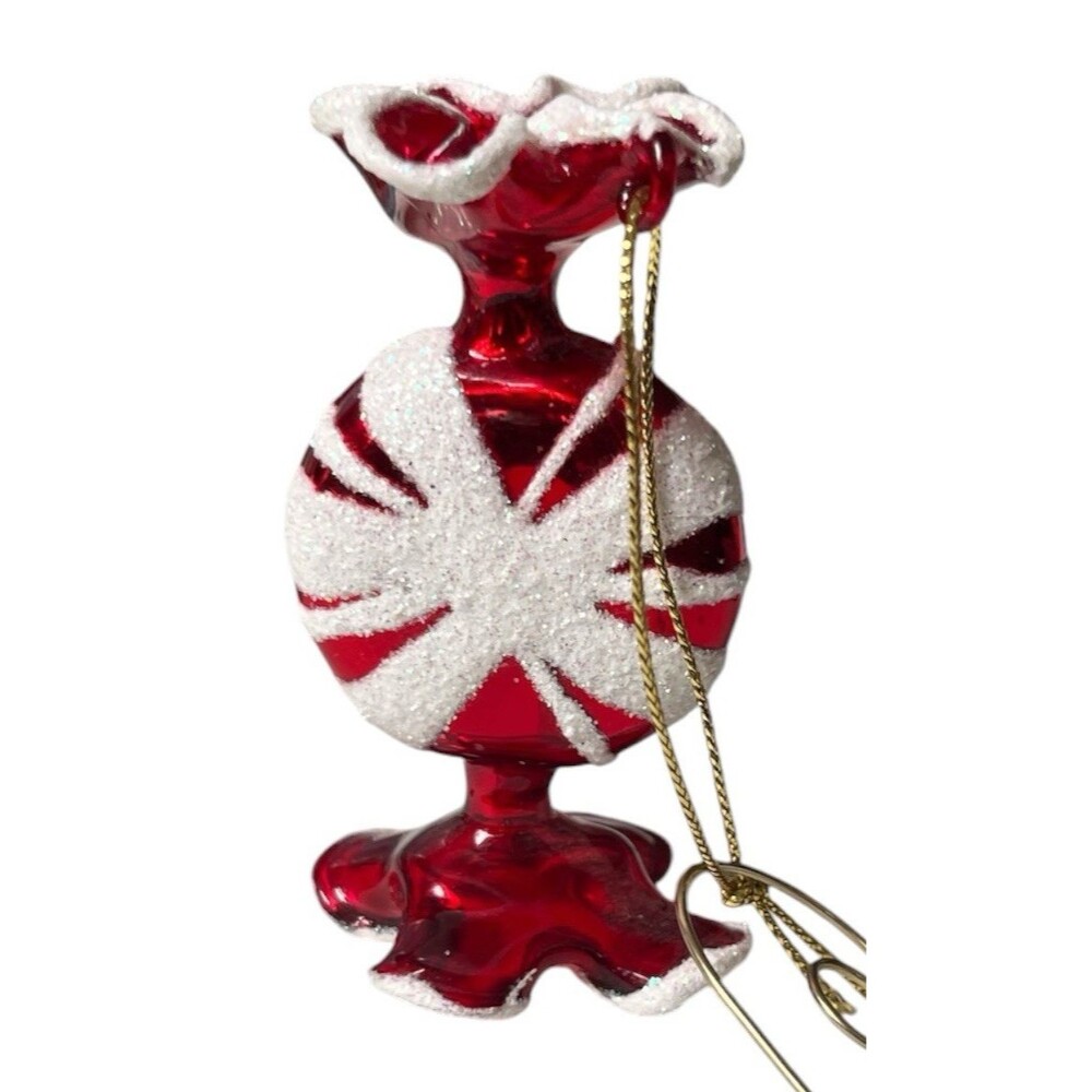 Wrapped Peppermint Candy Blown Glass Christmas Ornament 3"
